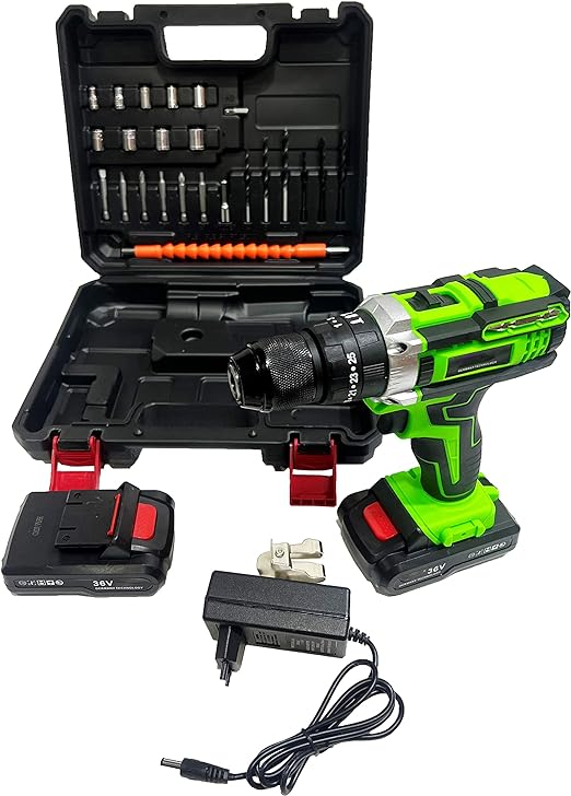 36V CORDLESS IMPACT/HAMMERING DRILL MACHINE WITH METAL CHUCK 2 BATTERIES COMPLETE SET WITH BITS