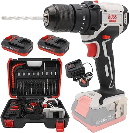 36V Li-ion Cordless Drill Set - Rechargeable Power with Dual Batteries, 28-Piece Kit for Home and Office