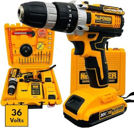 NeoPower Cordless Drill Machine with 2 Batteries Chargeable 17 Pieces Bits In Kit Box, 36v